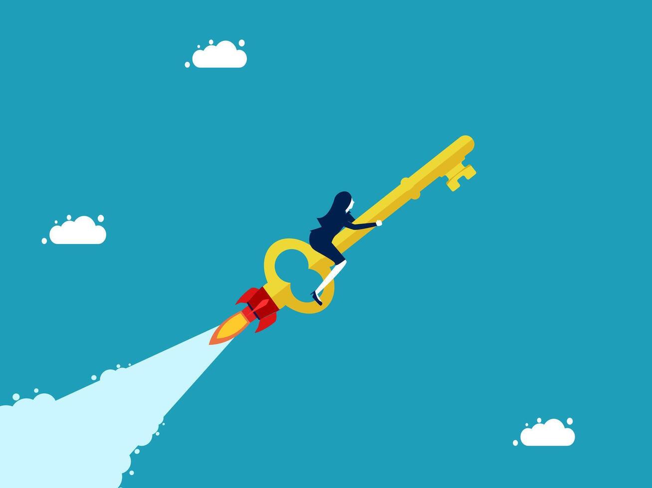 a person flying on a rocket with a key vector