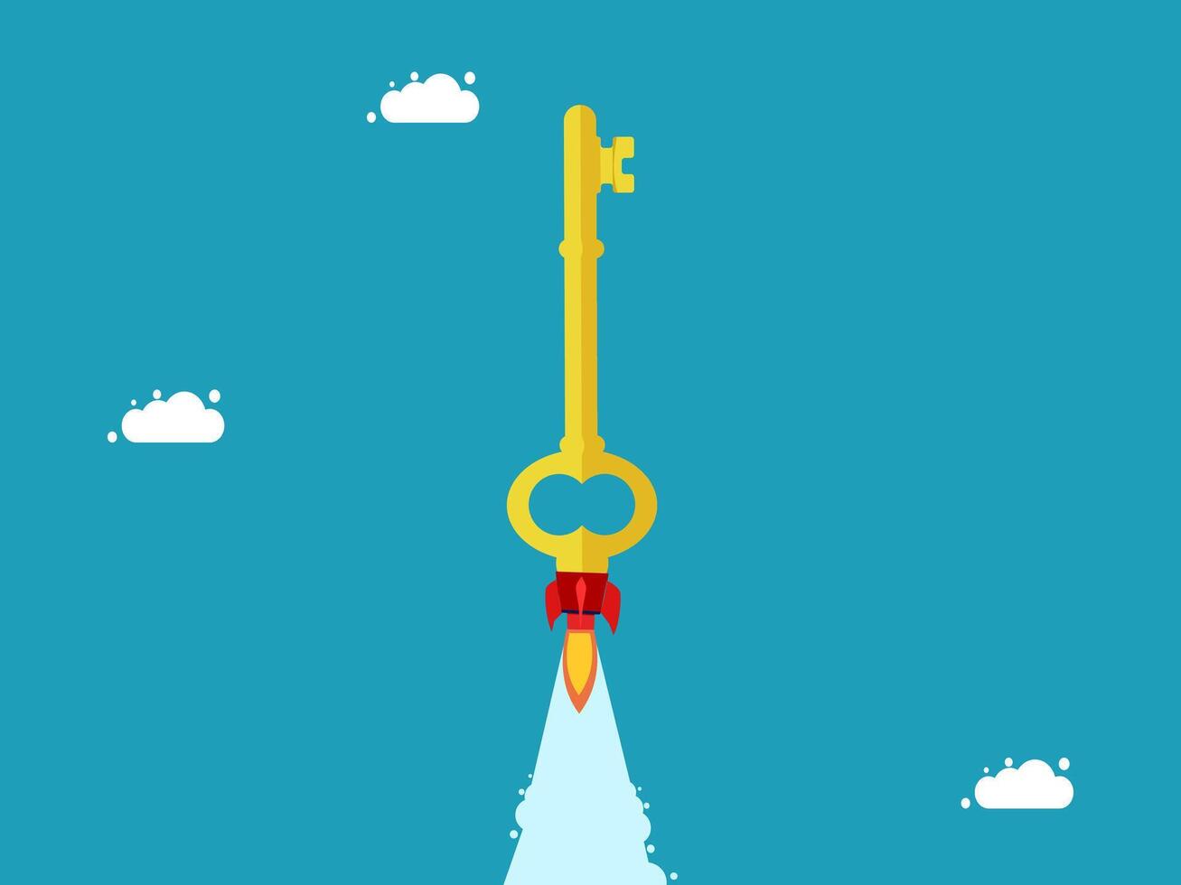 a rocket with a key on top of it flying into the sky vector