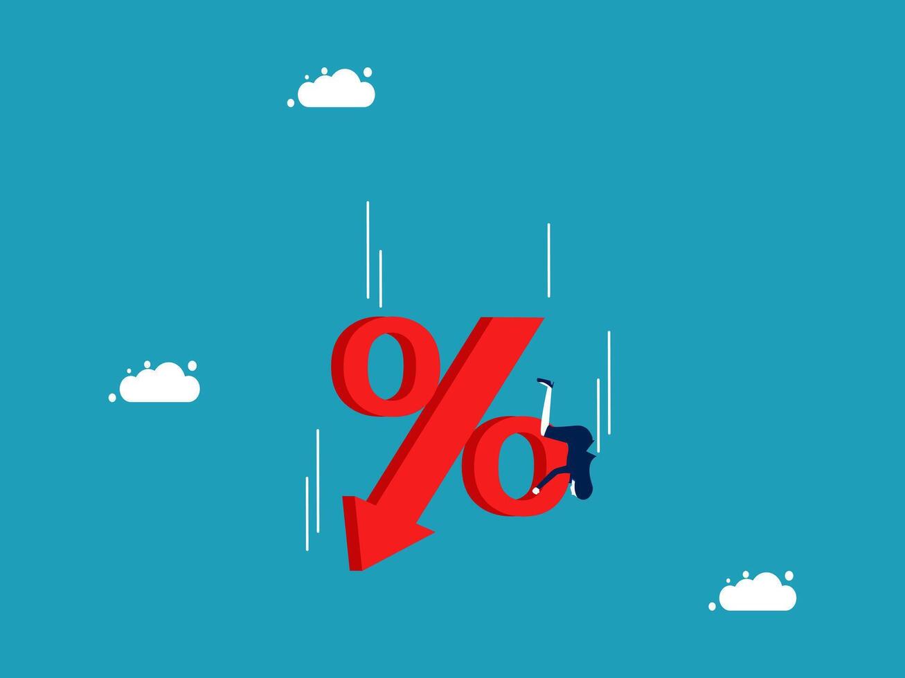 woman is hanging from a red arrow with a percent sign vector