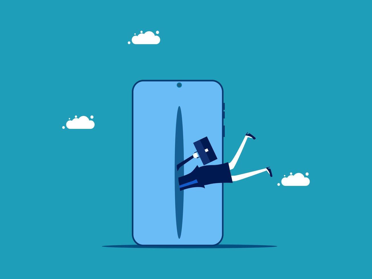 businesswoman falling out of a phone, flat design illustration vector
