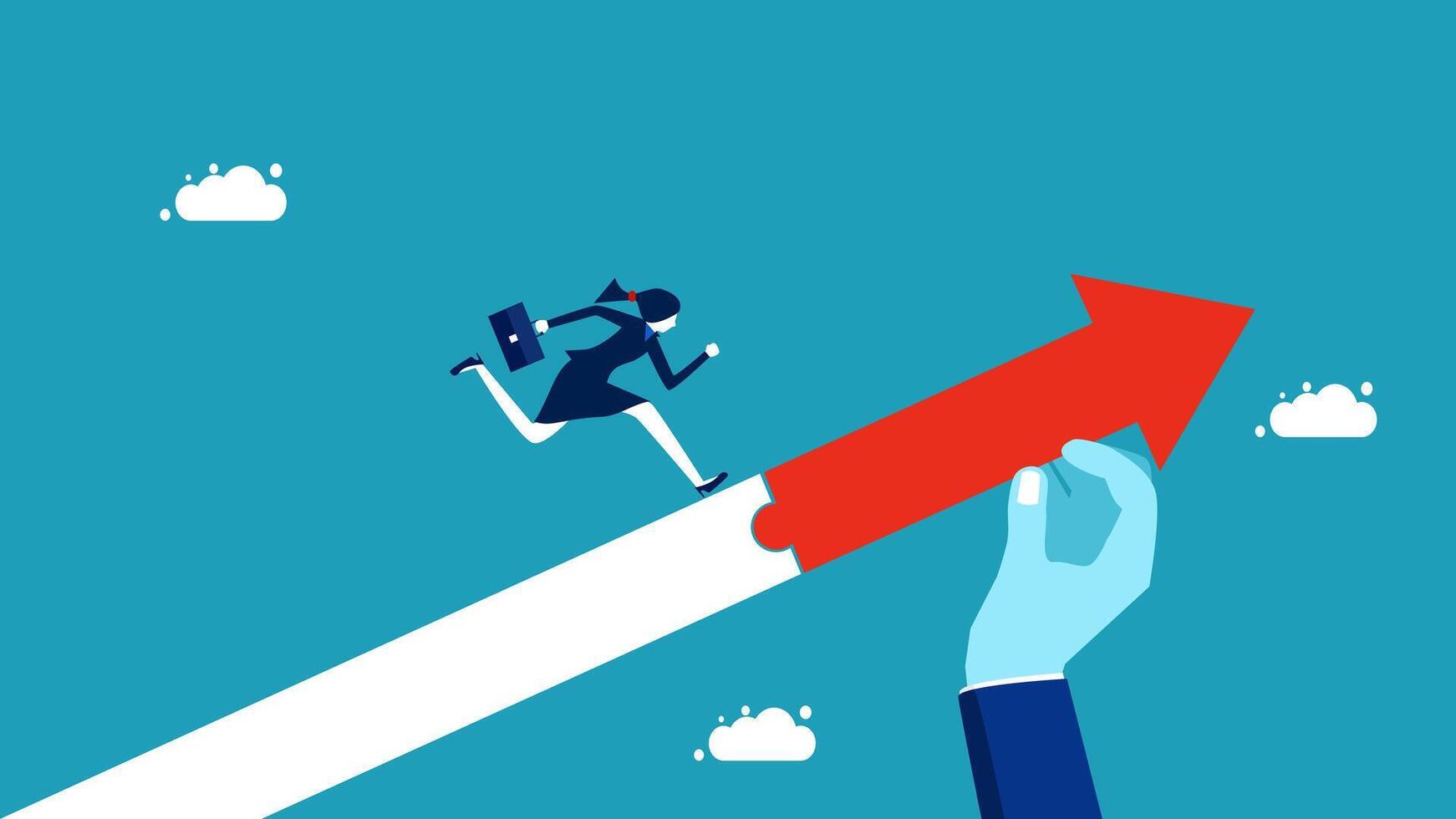 businesswoman running up the arrow to reach the top vector