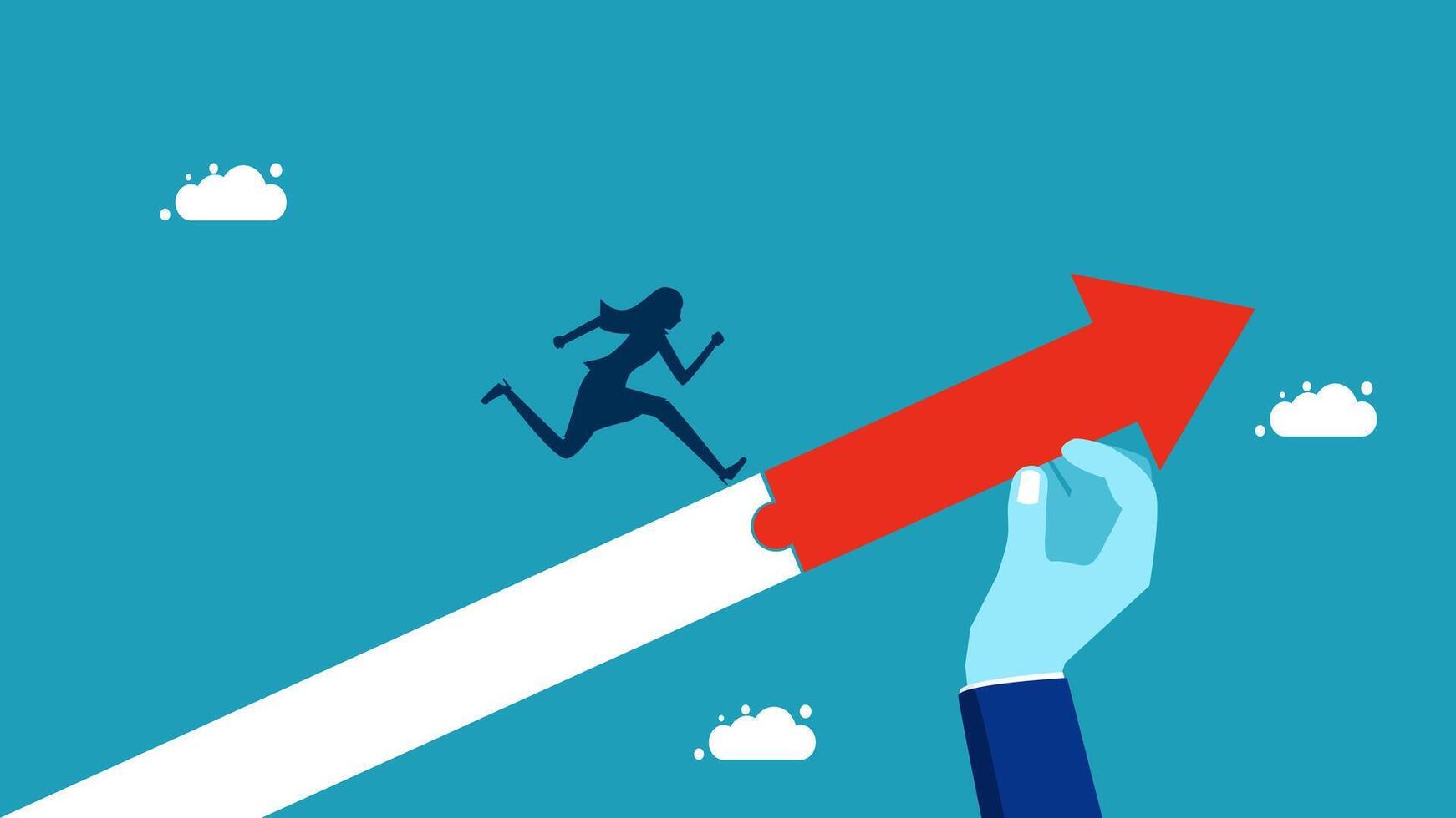 woman running up the arrow to reach the top vector