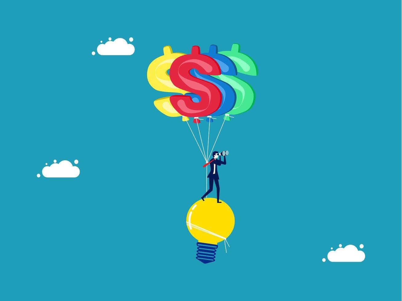 man flying with dollar sign on a balloon vector