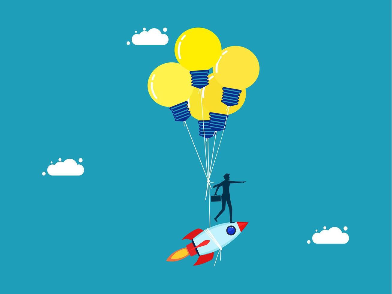 man flying on rocket with light bulbs vector