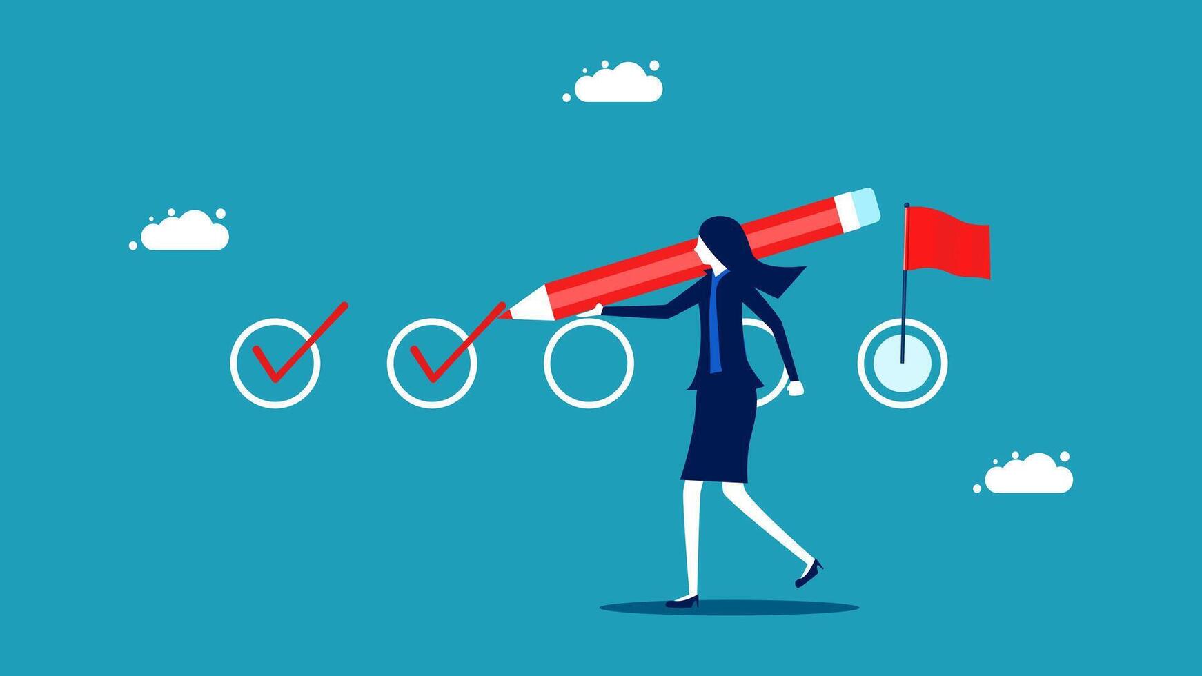 businesswoman with red pencil and check mark on checklist vector