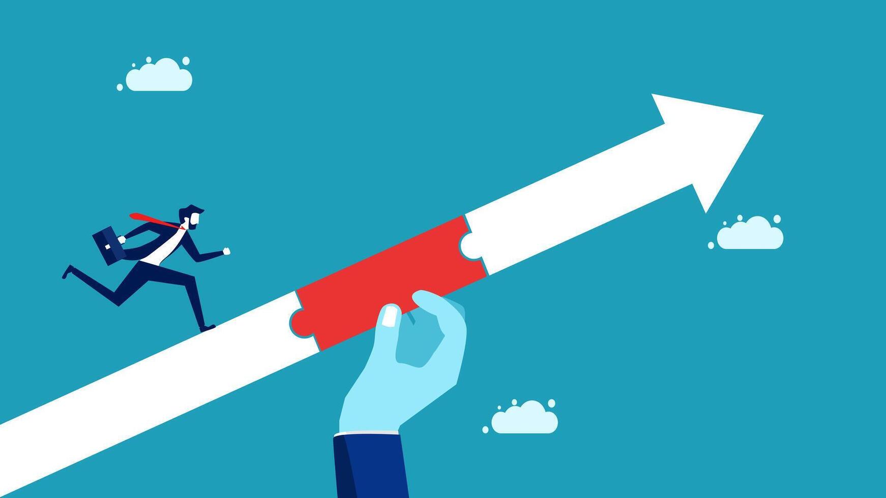 businessman running up a red arrow to reach the top vector