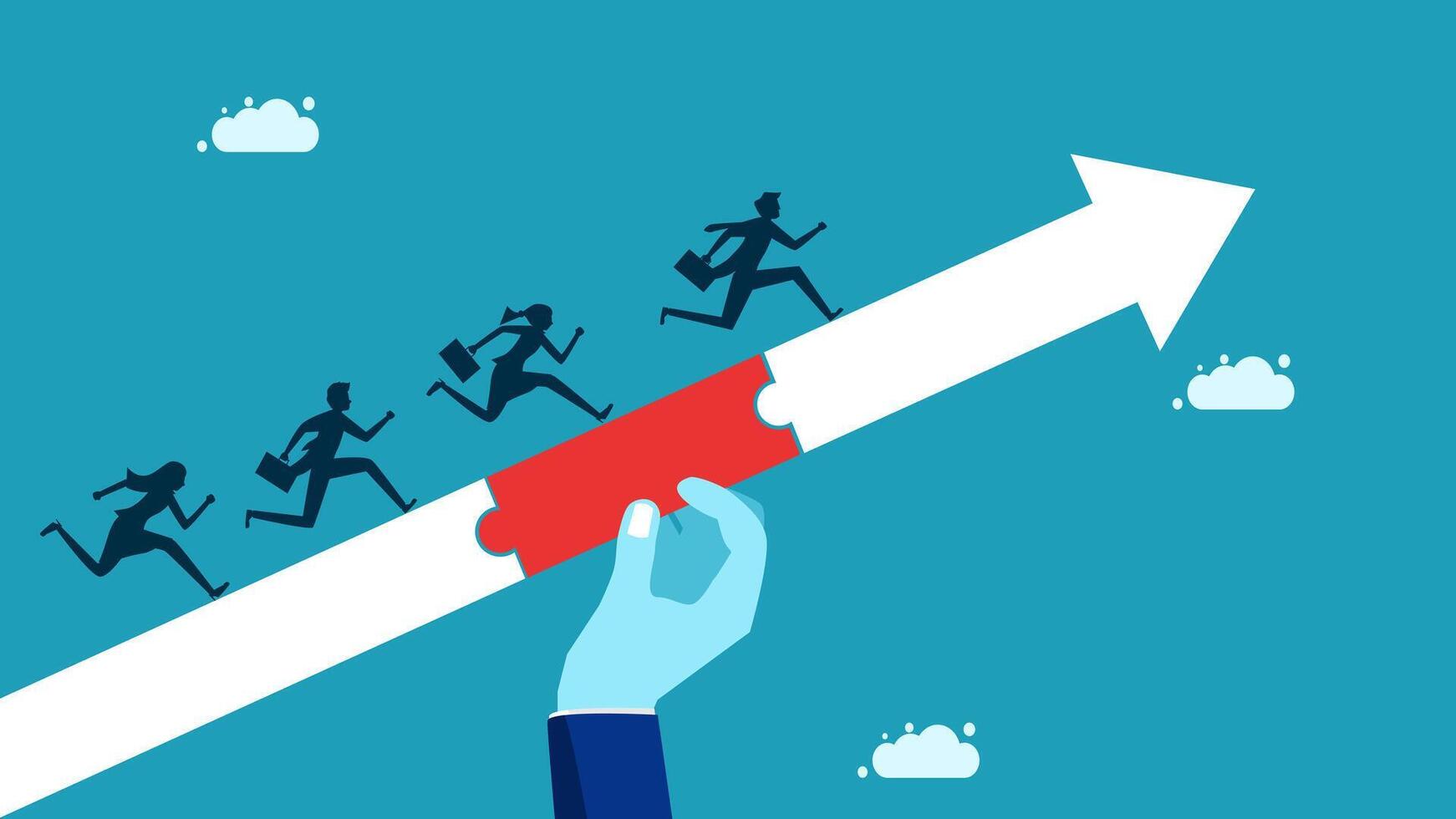 business people running on a red arrow vector