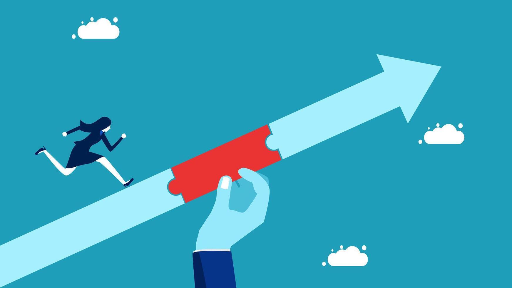 businesswoman running to the top of the arrow vector