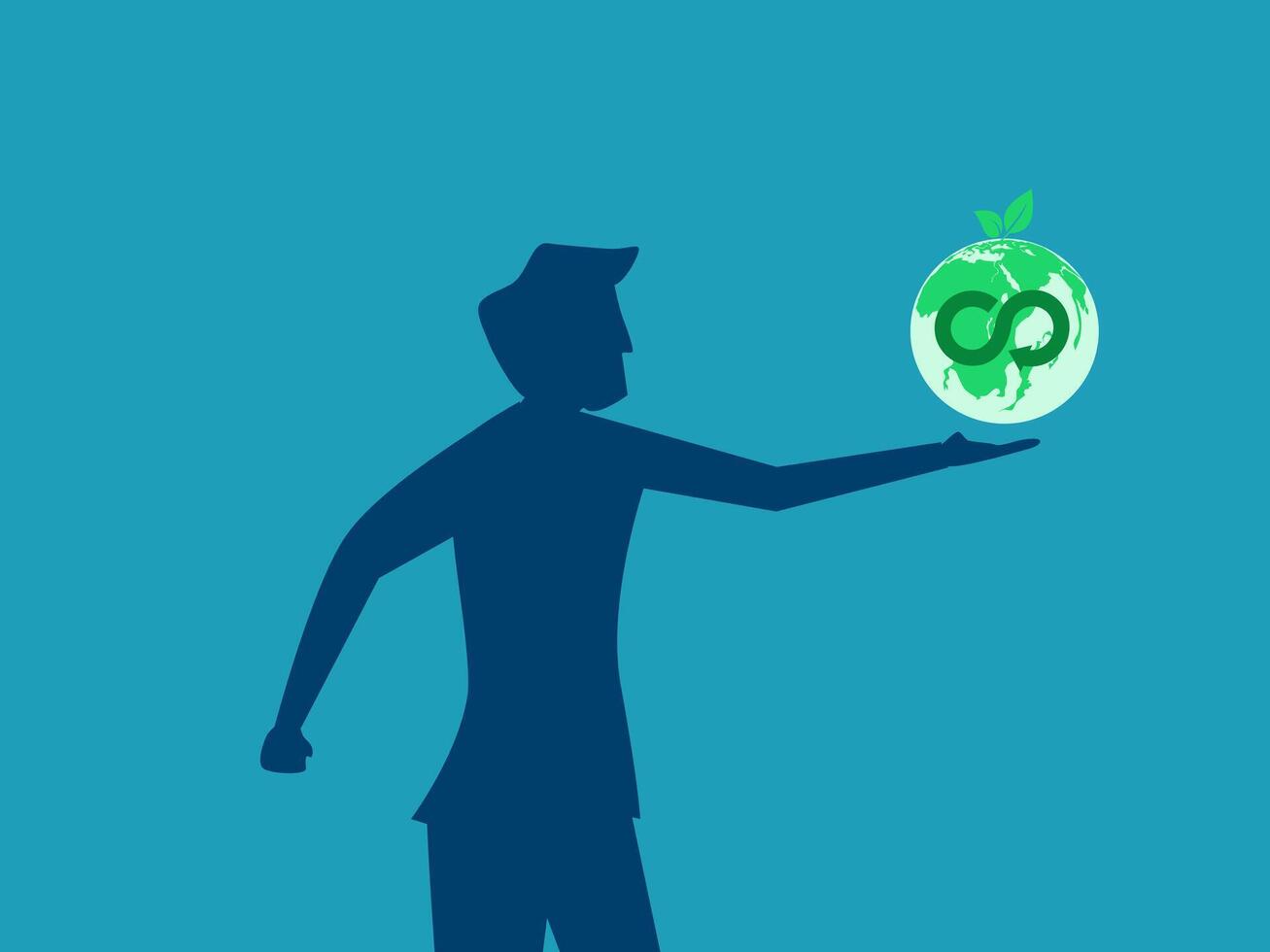 man holding a green globe and a red tie, business concept illustration vector