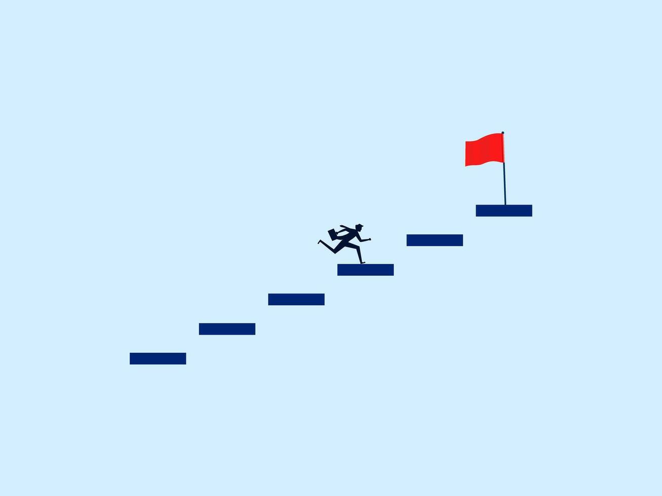a man is running up the stairs to reach the flag vector