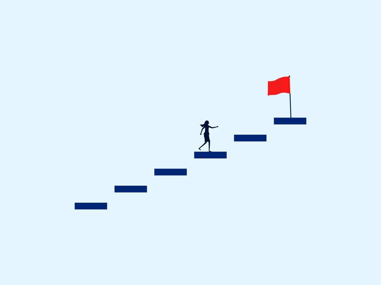 a person is walking up a stairway with a red flag vector