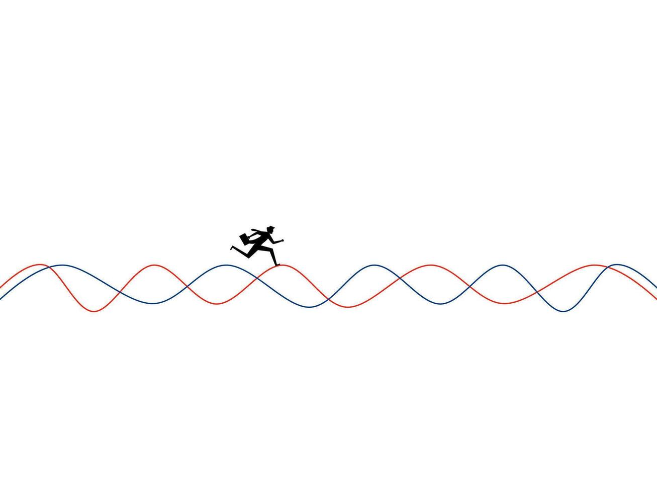 a person running on a wave with red and blue lines vector