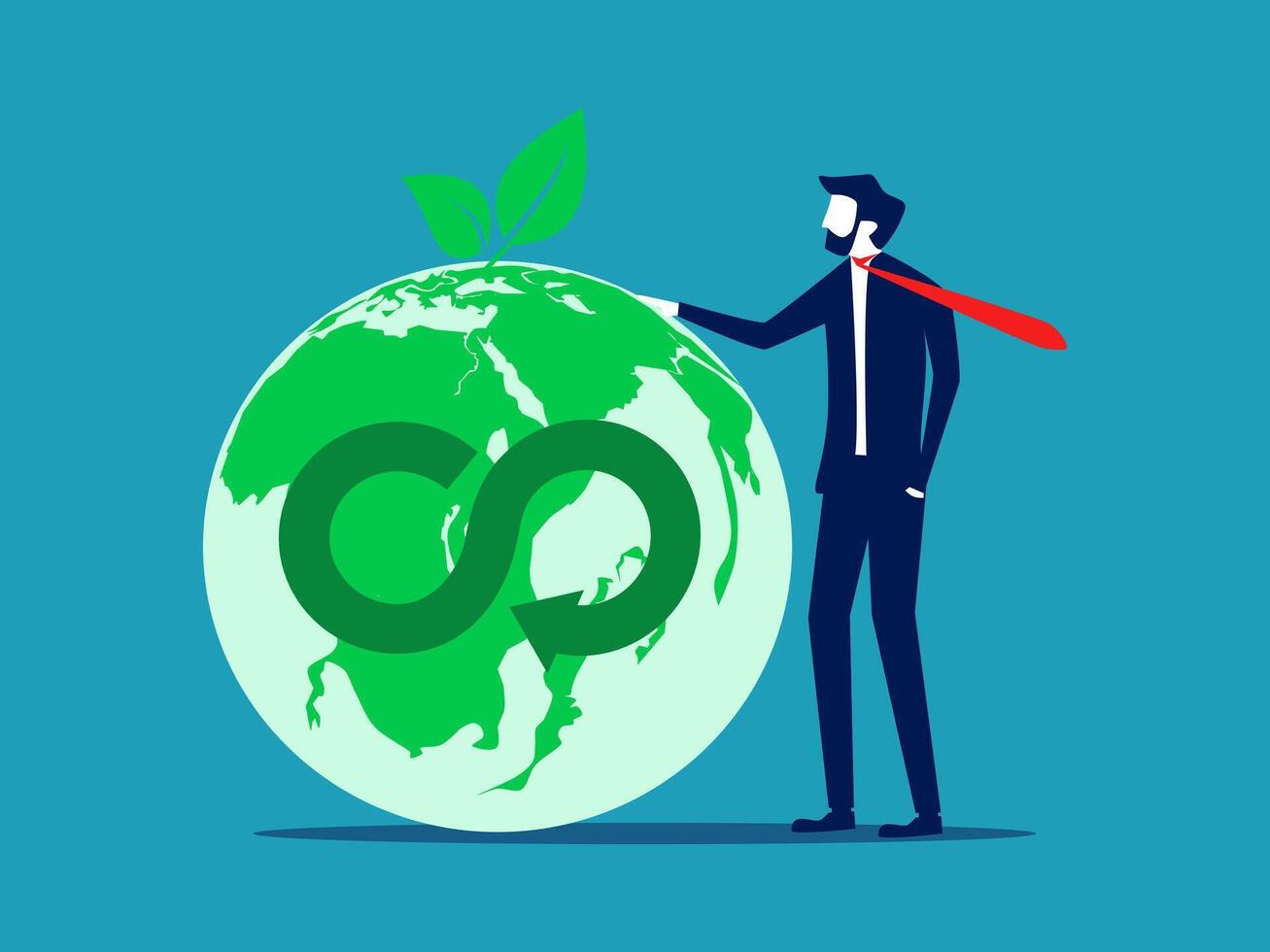 businessman holding a green globe with the word eco in the middle vector