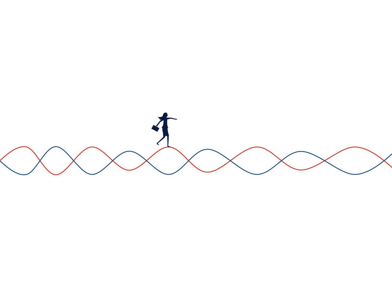 woman walking on a wave with a red and blue line vector