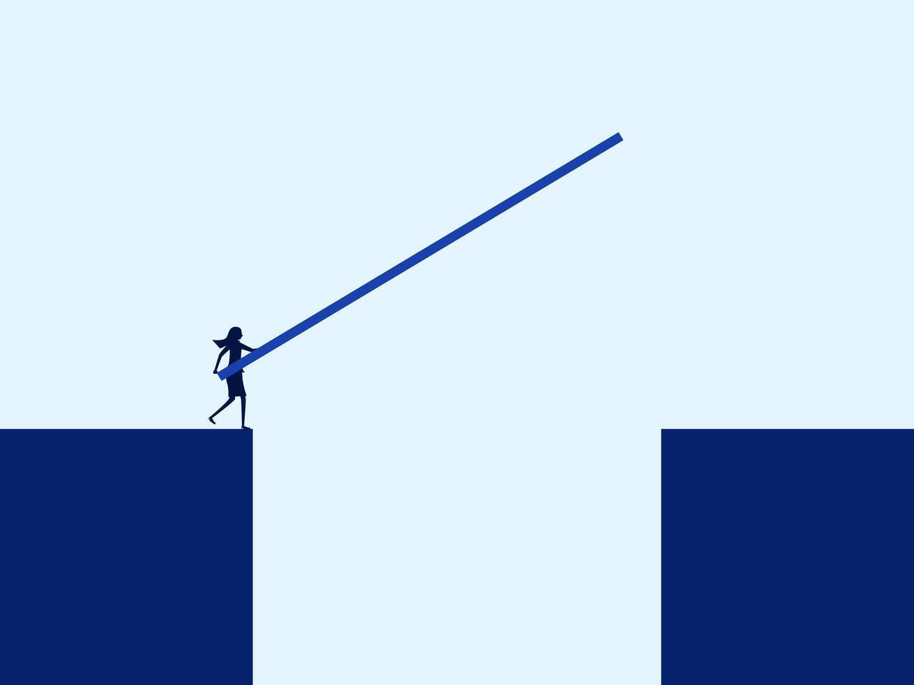 a woman is standing on a bridge with a long pole vector