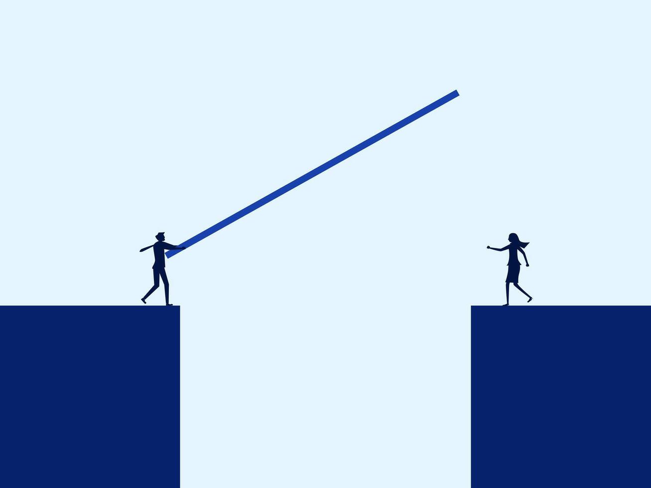 two people are standing on a bridge with a long stick vector