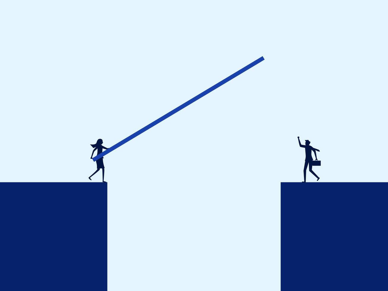two people are standing on a bridge with a long stick vector