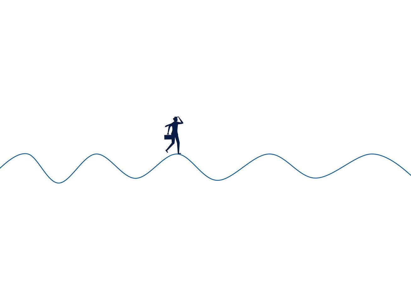 a man is walking on a wave with a wave coming behind him vector