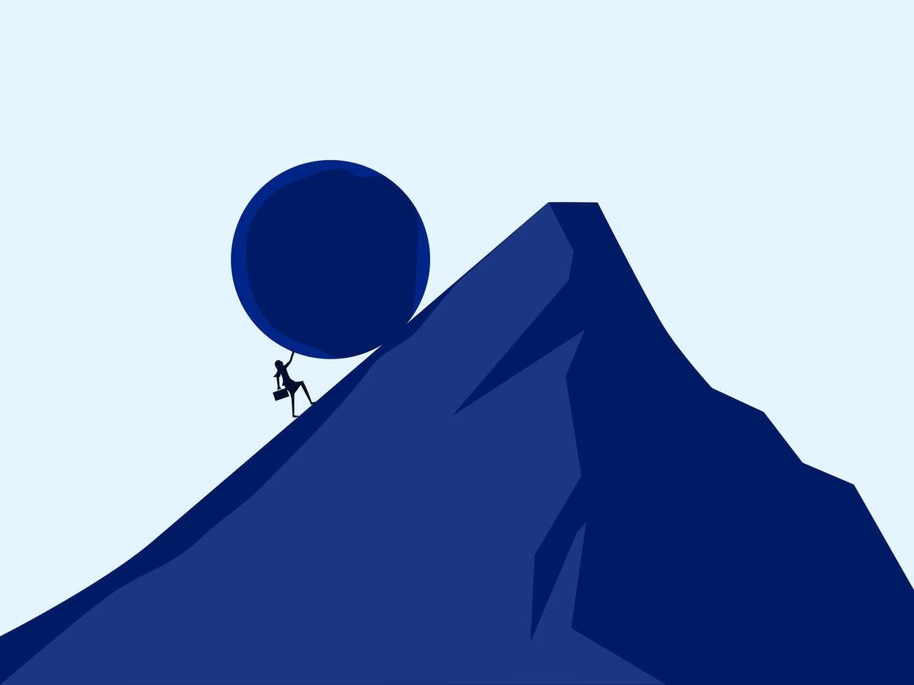 woman is climbing up a mountain to reach a large ball vector
