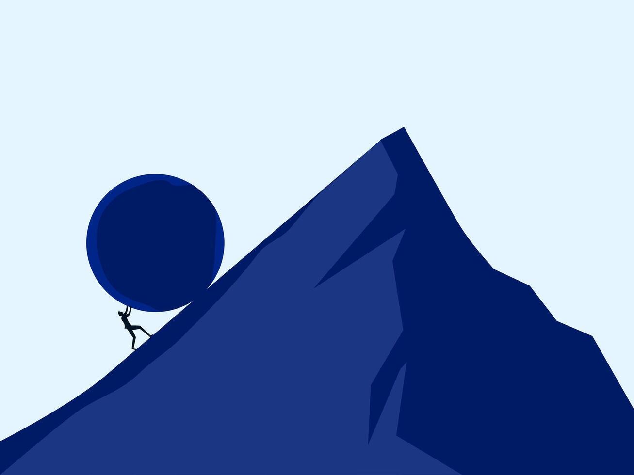 businessman is pushing a large blue ball up a hill vector