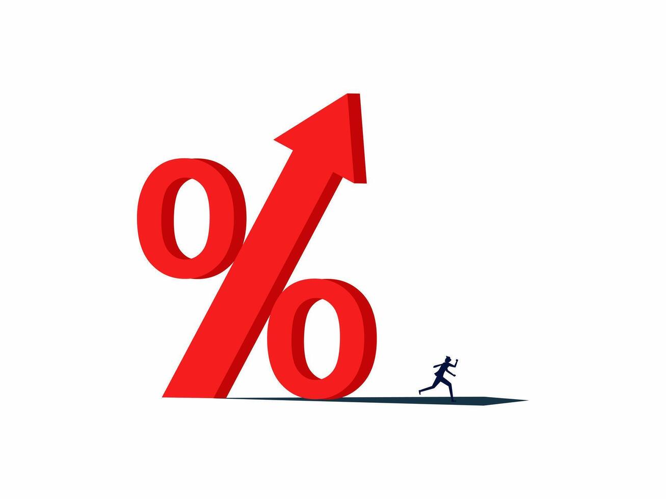 a man running away from a red percentage sign vector