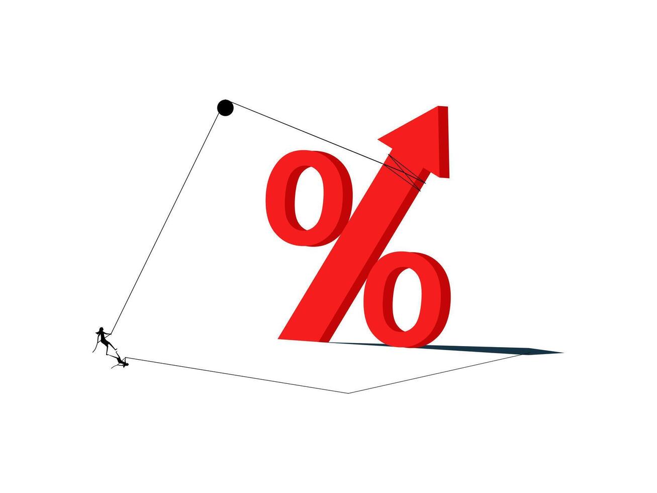 woman is pulling a red percentage sign with a rope vector