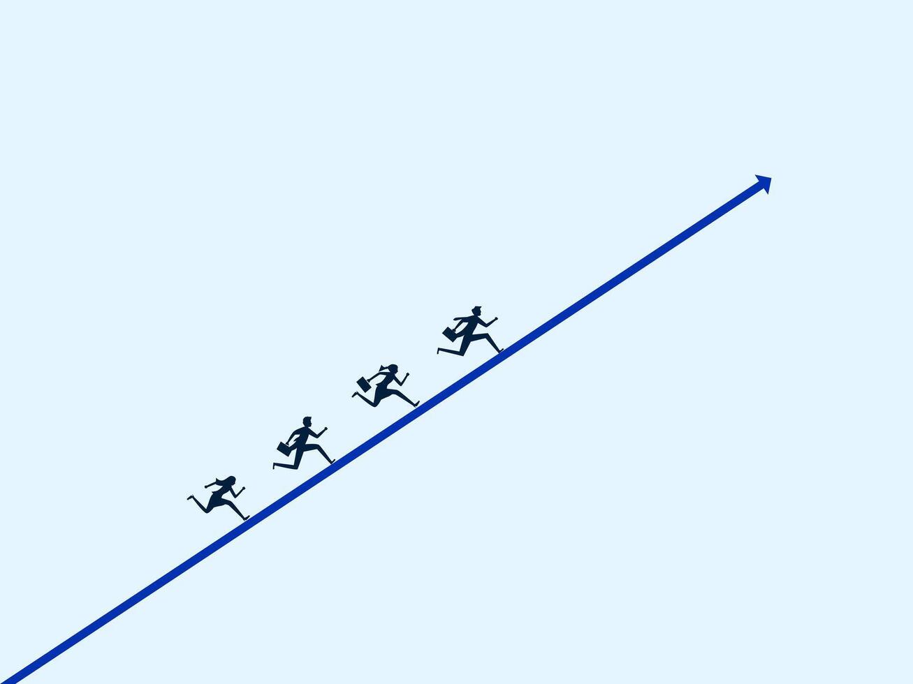 a line of people running up a hill vector
