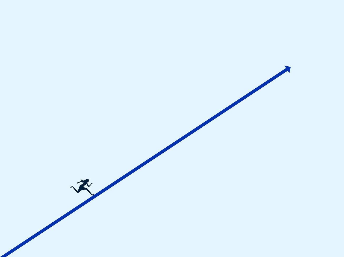 woman running on a line with a blue arrow pointing up vector