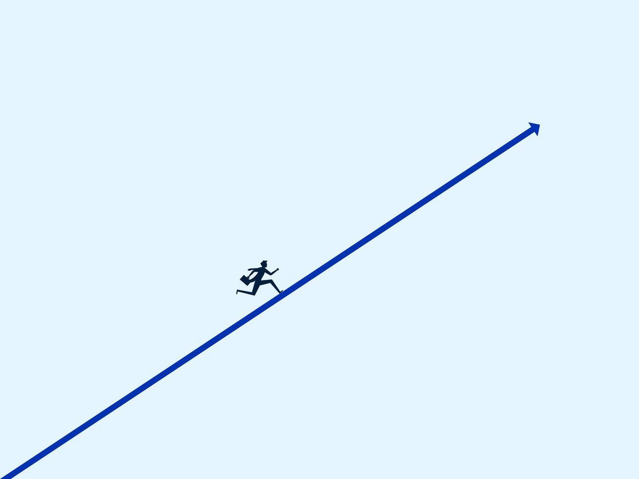 a person running on a line with a blue arrow pointing up vector