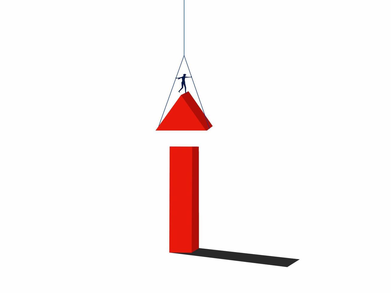 a man is hanging from a rope and holding a red arrow vector
