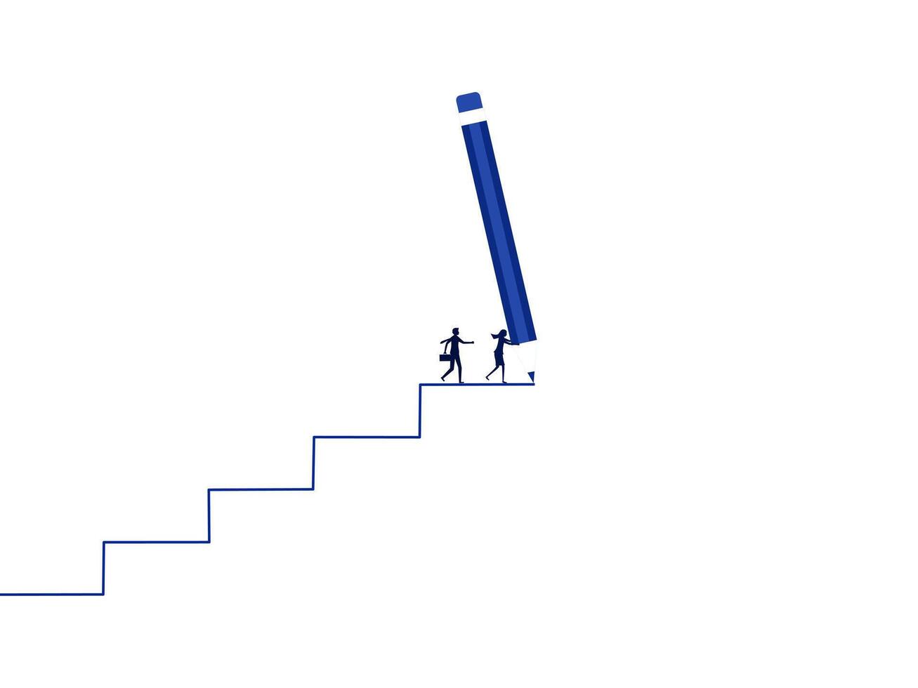 a person is walking up a staircase with a large blue pencil vector