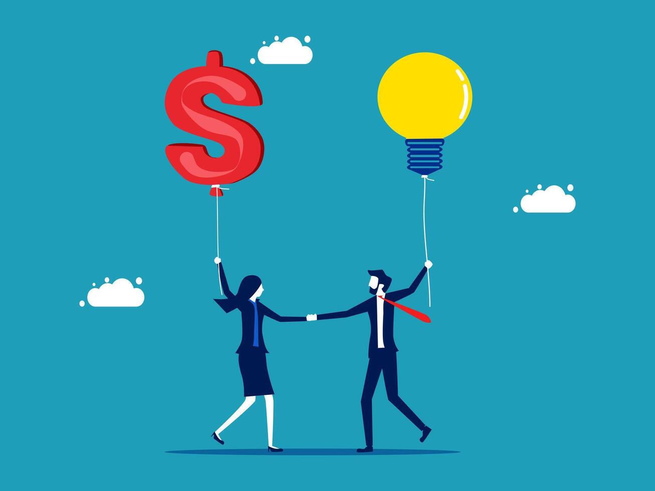 people holding hands with a dollar sign and a light bulb vector