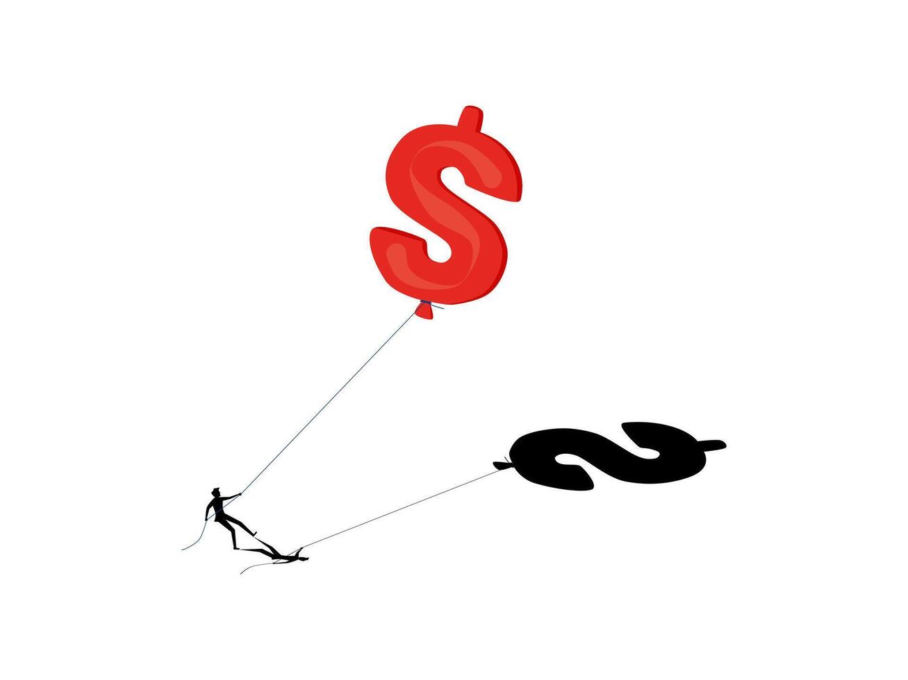 a man is pulling a dollar sign on a rope vector