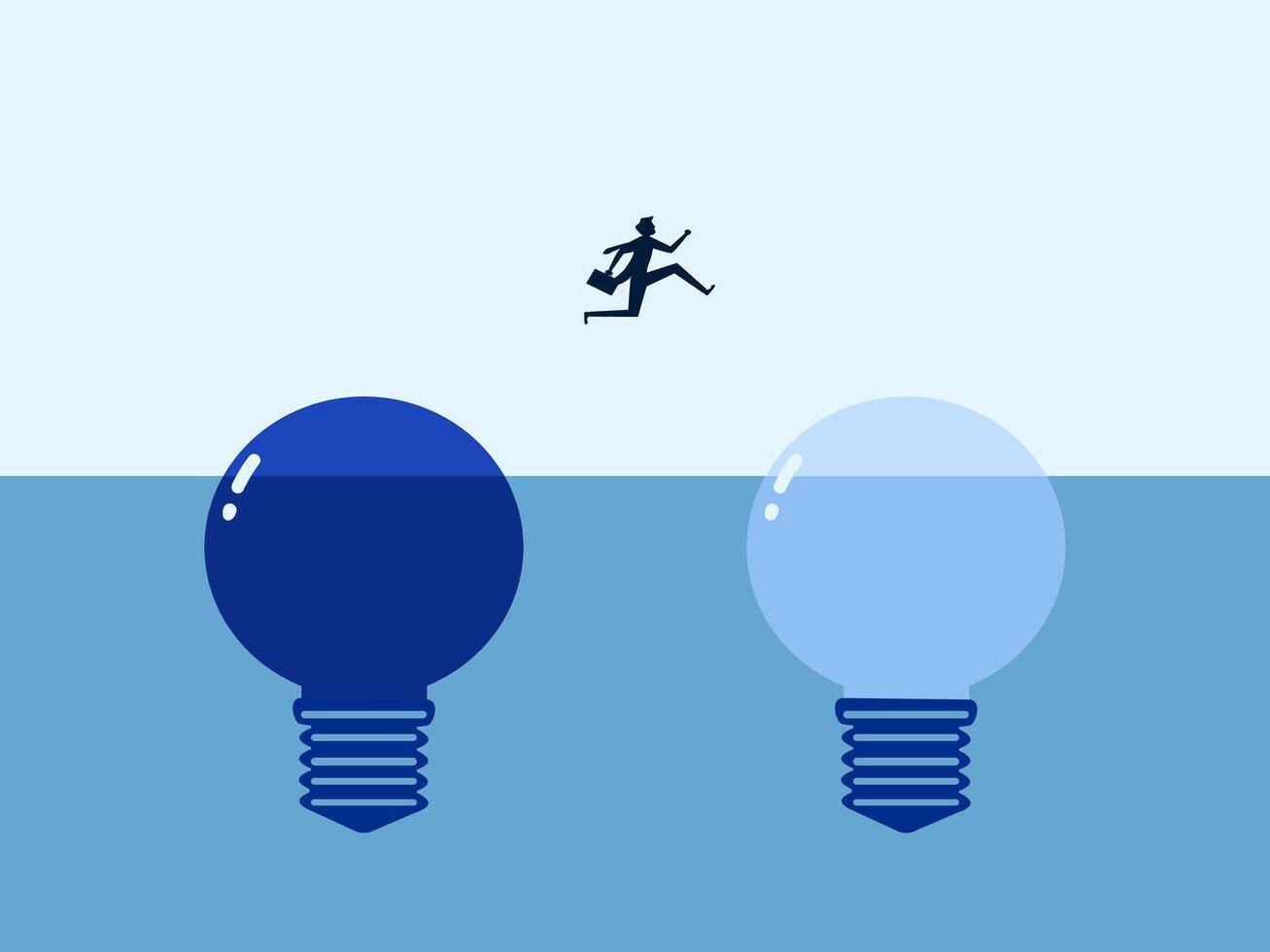 two light bulbs with a man running in front of them vector