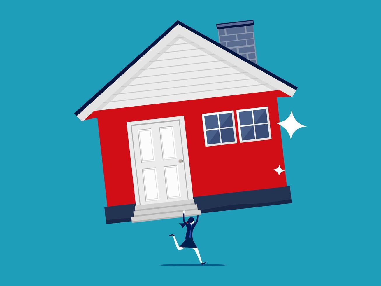woman carrying a house up a ladder vector
