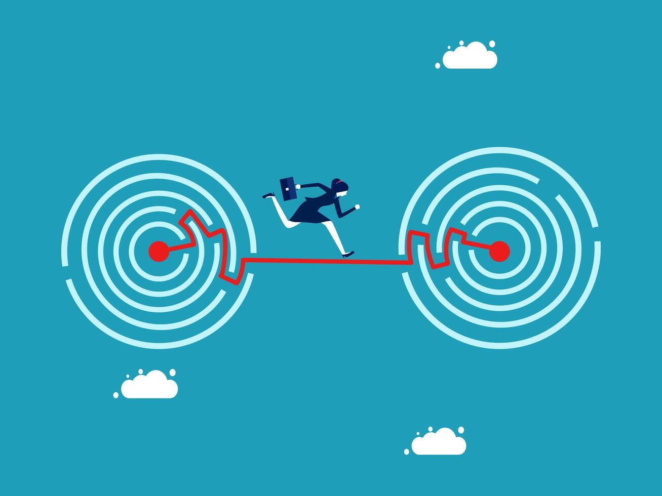 woman running on a line between two circles vector