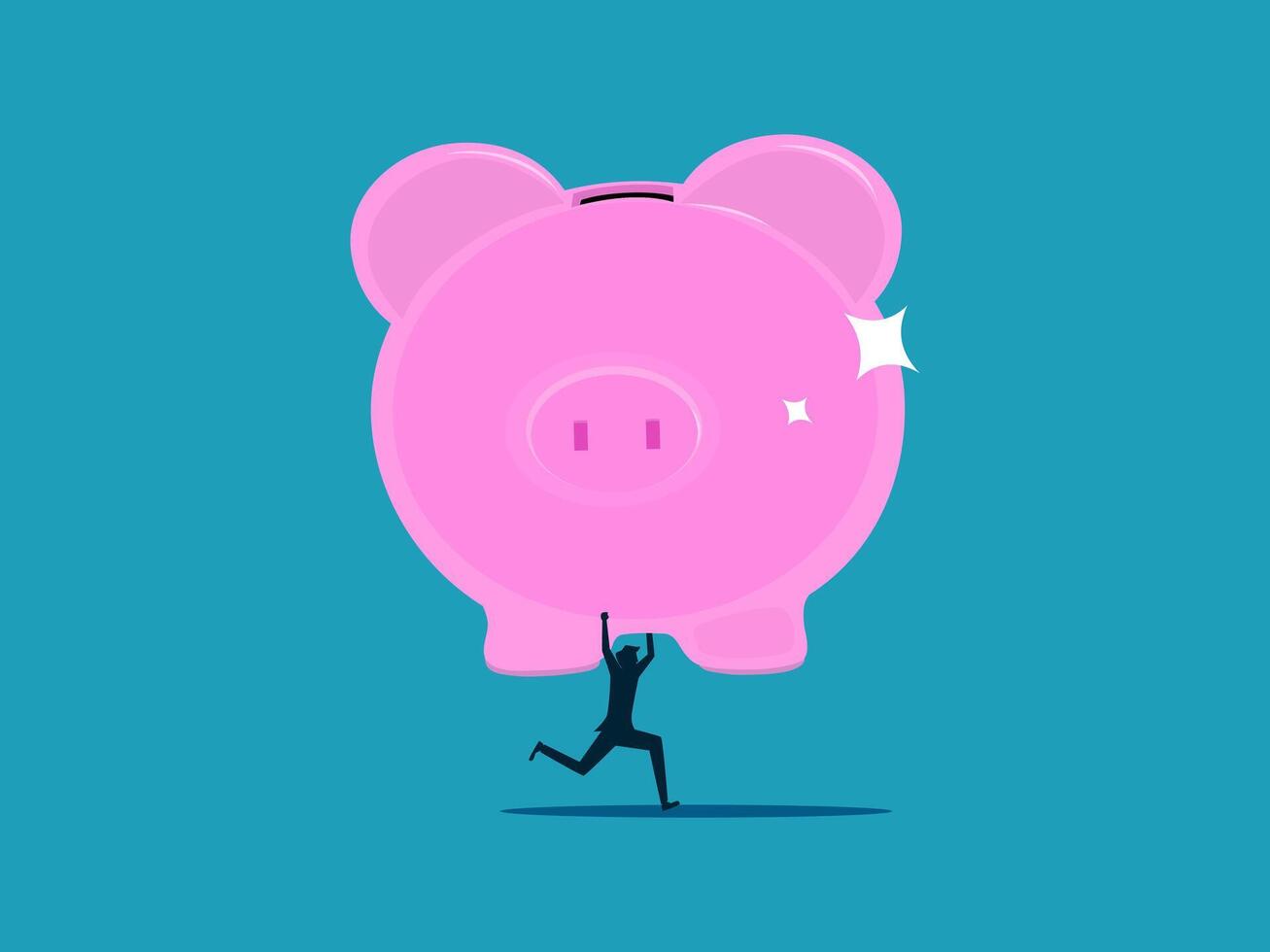 businessman running to a big pink piggy bank vector