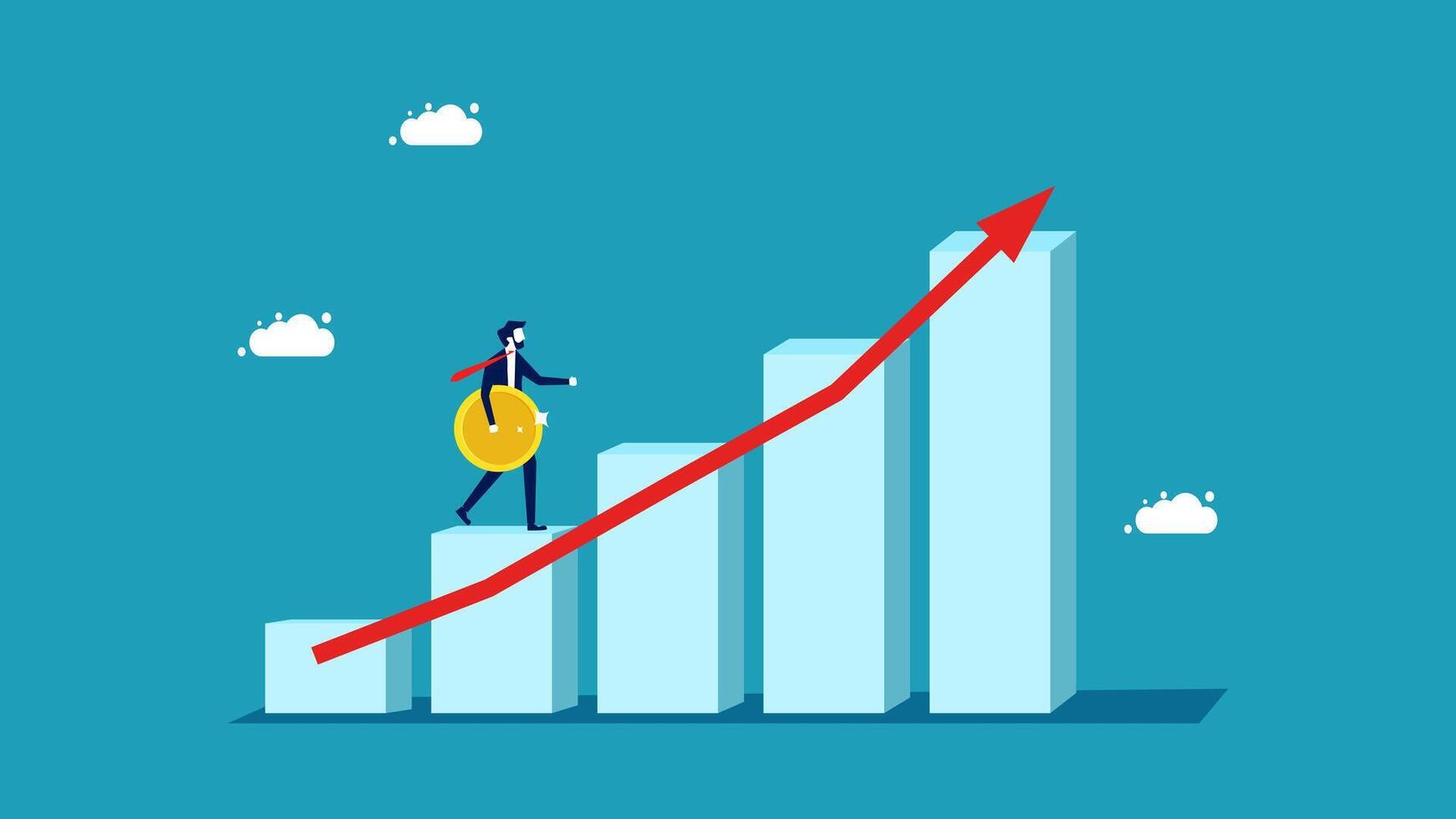 businessman climbing up the graph chart vector