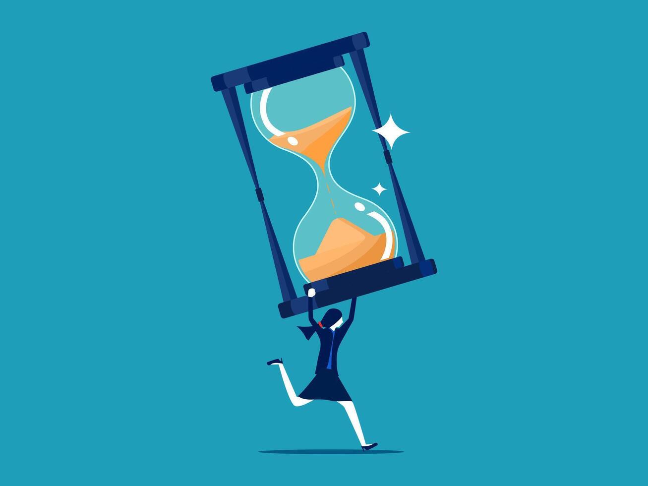 woman running with hourglass concept vector
