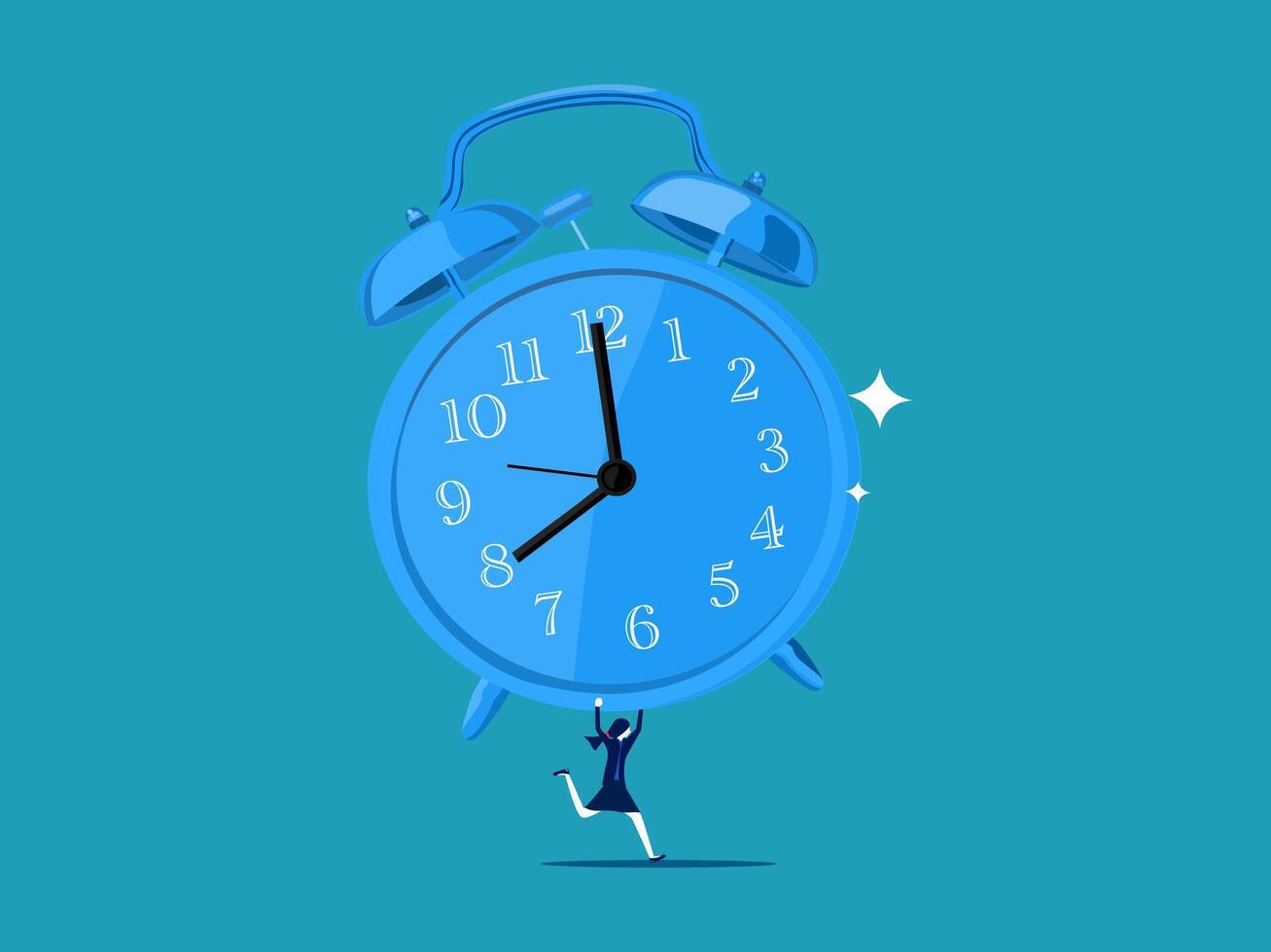 woman pushing a big clock to the sky vector