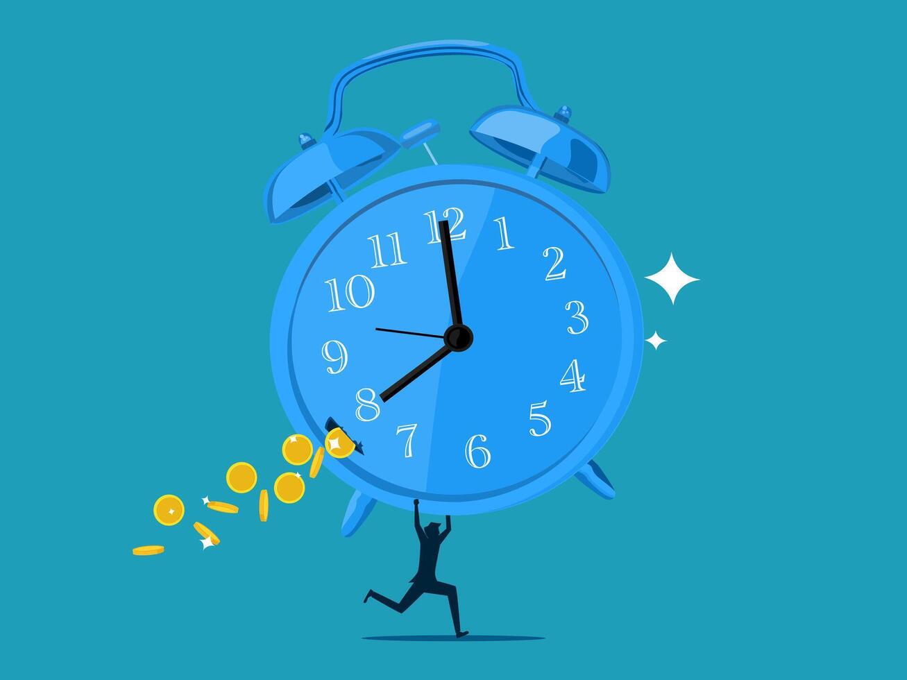 man pushing a big clock with money coming out of it vector