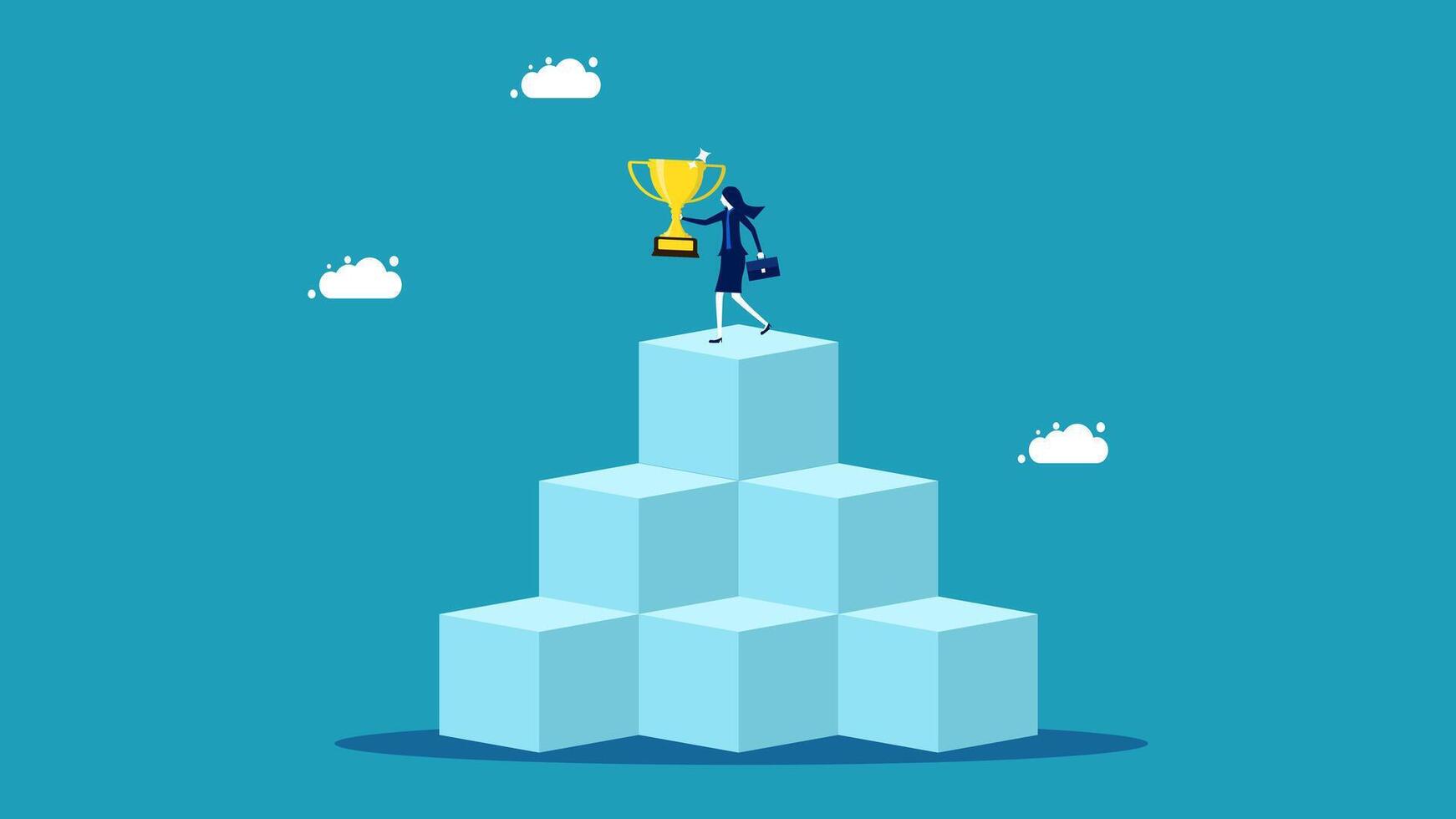 woman standing on top of cube blocks with megaphone vector