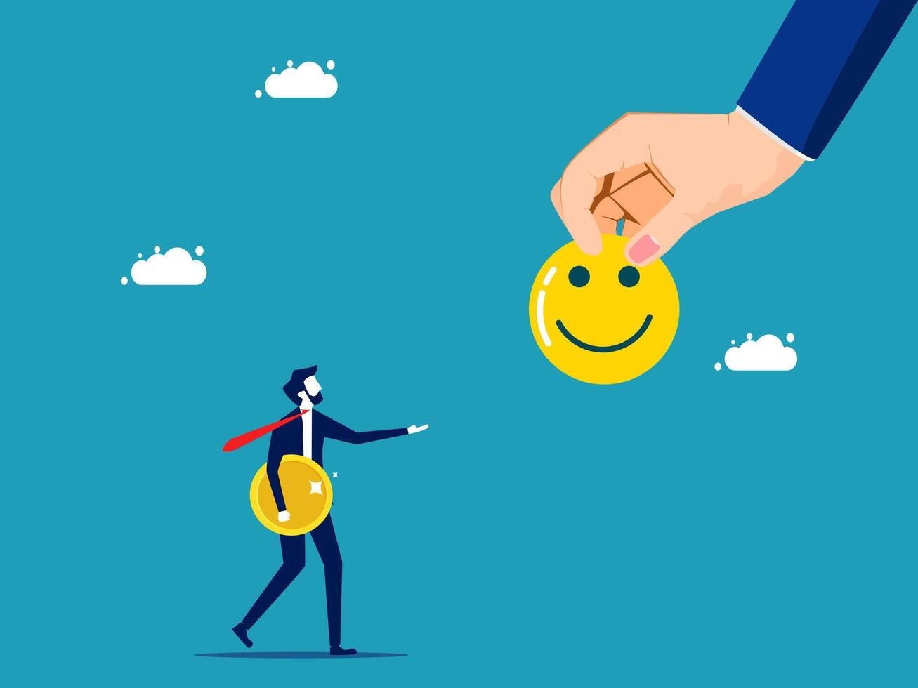 businessman hand handing a coin to a smiling face vector