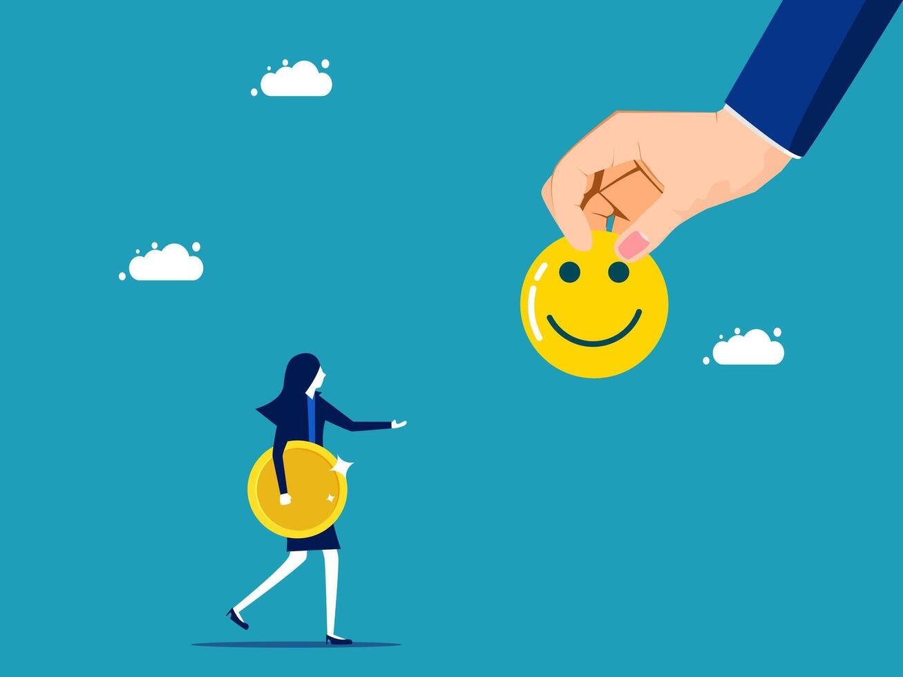 businesswoman hand giving money to a smiling face vector