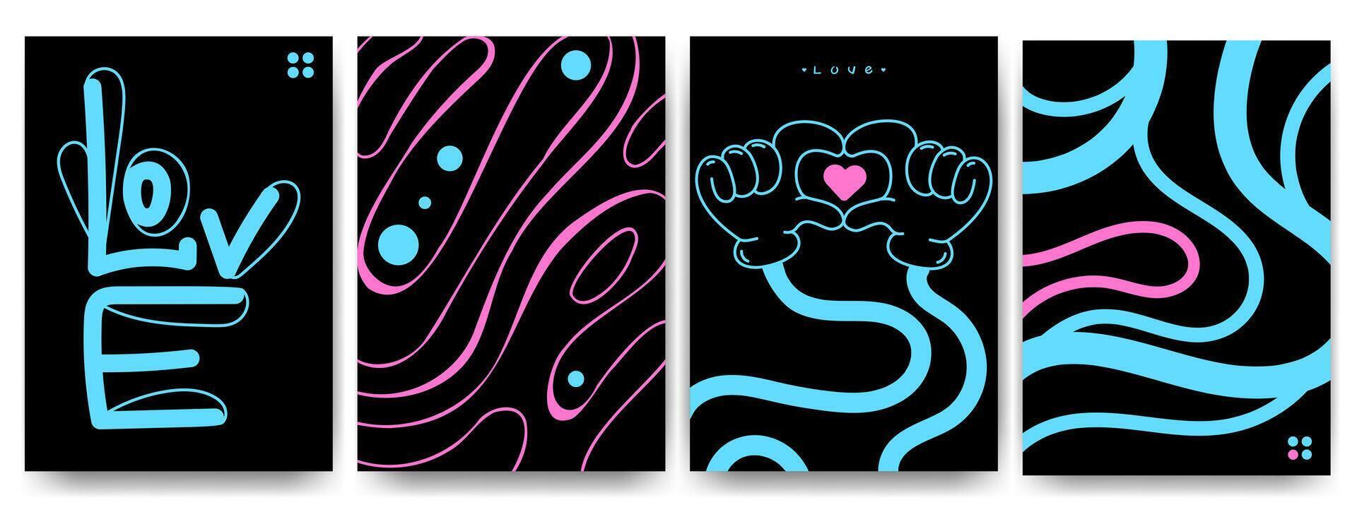 Love cover or poster background set in Modern abstract style .Valentine's Day poster, greeting card, cover, label, sale promotion templates, pattern background with comic hands show the heart. vector