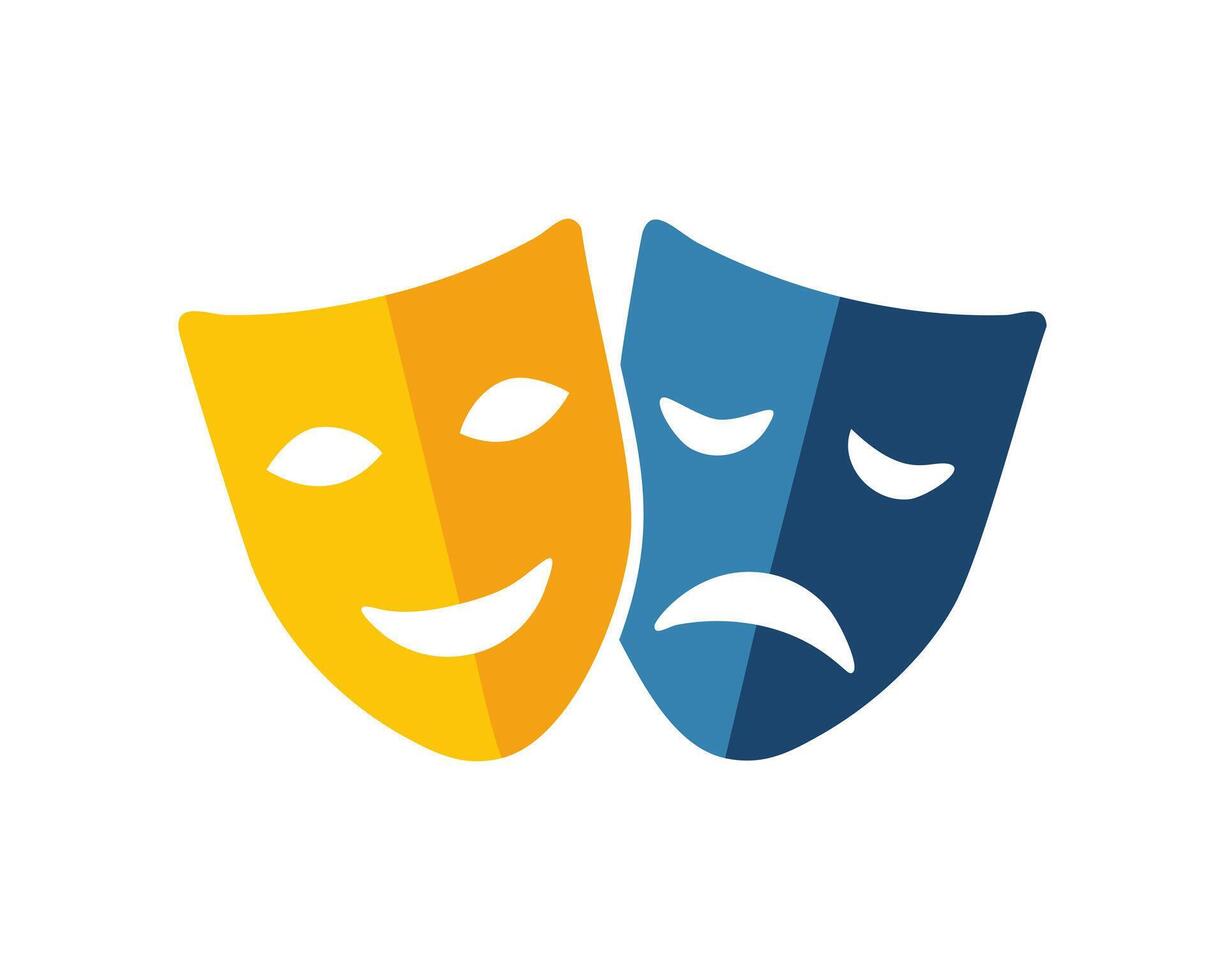 Comedy and Tragedy Masks. Masquerade Mask, Comic and Tragic Icon for Theater or Carnival. vector