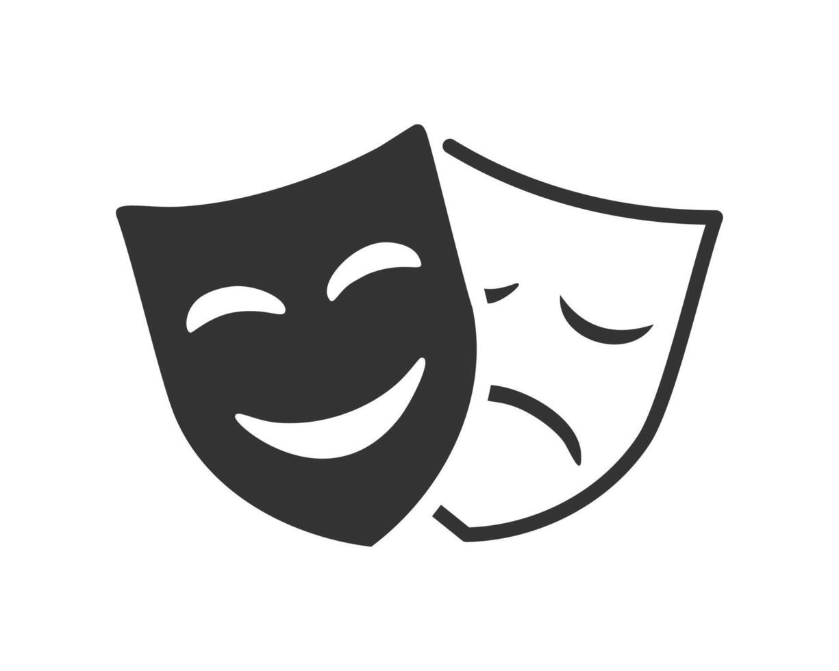 Comedy and Tragedy Masks. Masquerade Mask, Comic and Tragic Icon for Theater or Carnival. vector