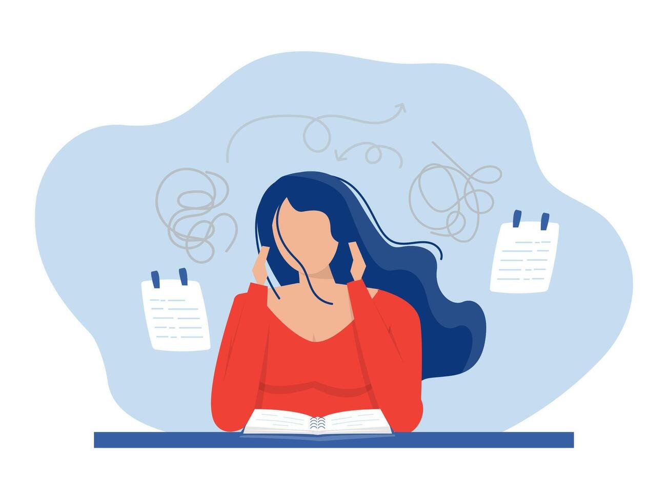 ADHD people concept, girl is a headache because tired of doing work Difficulty learning. Dizzy man. vector