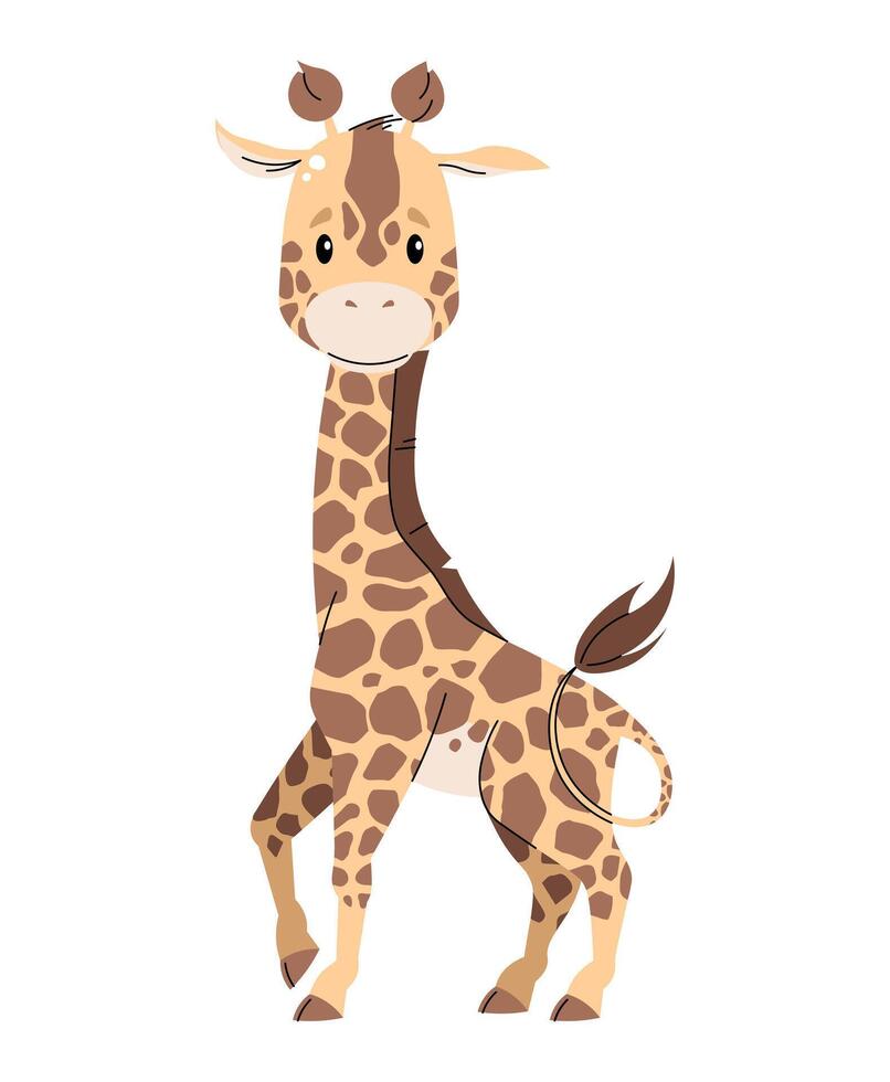Cute giraffe on white background. Cartoon african animal in flat style. Safari collection. children's illustration for clothes, fabric, greeting cards, stickers, etc. vector