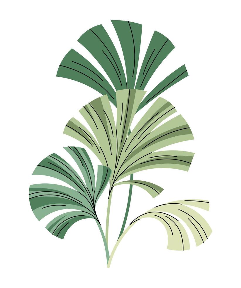 Tropical plant on white background. Exotic leaves illustration in flat cartoon style. Children s plant illustration for clothing design, wallpaper, greeting cards, etc. vector